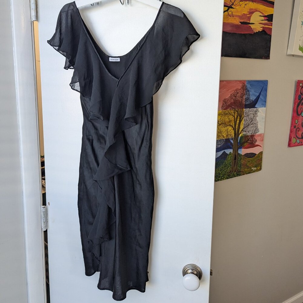 Black Ruffle V-Neck Slip Dress - Unbranded